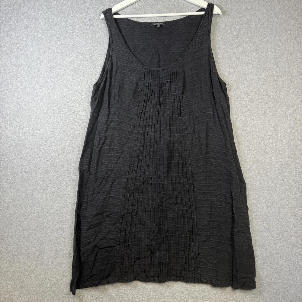 Eileen Fisher Women's Size XL Black Linen Blend A Line Mini Dress Sleeveless